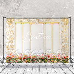 Aperturee - White Gold Luxry Embossed Floral Photoshoot Backdrop