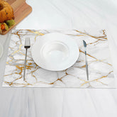Aperturee - White Gold Marble Texture Modern Set Of 4 Placemats