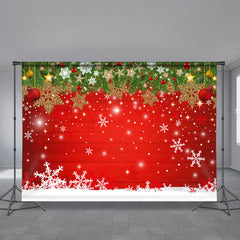 Aperturee - White Gold Snowflake Red Wood Christmas Backdrop