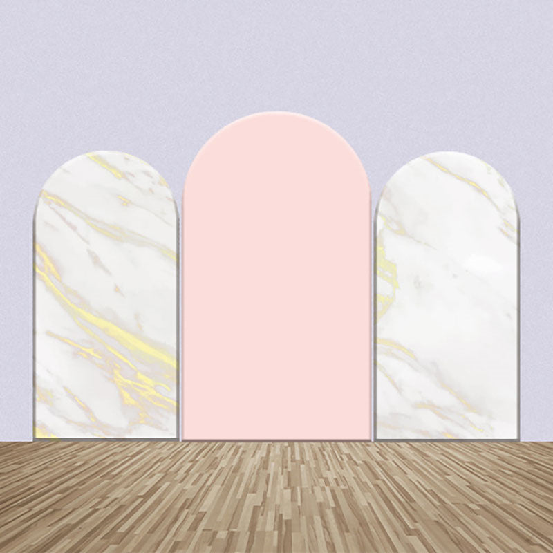 Aperturee - White Golden Marble Texture Pink Arch Backdrop Kit