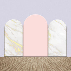 Aperturee - White Golden Marble Texture Pink Arch Backdrop Kit
