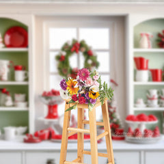 Aperturee - White Green Christmas Kitchen Photoshoot Backdrop