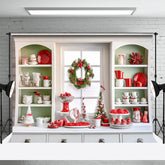 Aperturee - White Green Christmas Kitchen Photoshoot Backdrop