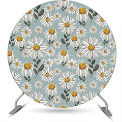 Aperturee - White Green Floral Leaves Round Birthday Backdrop