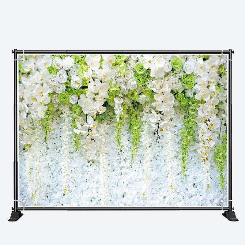Aperturee - White Green Flowers Wall Romantic Wedding Backdrop