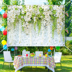 Aperturee - White Green Flowers Wall Romantic Wedding Backdrop