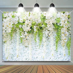 Aperturee - White Green Flowers Wall Romantic Wedding Backdrop