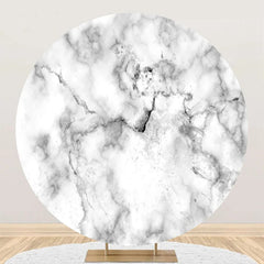 Aperturee - White Grey Marble Texture Round Birthday Backdrop