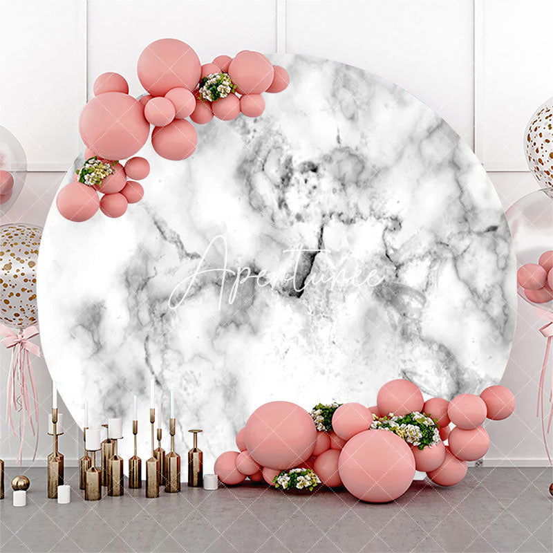Aperturee - White Grey Marble Texture Round Birthday Backdrop