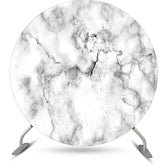 Aperturee - White Grey Marble Texture Round Birthday Backdrop