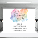 Aperturee - White Hello Good Morning Positive Words Backdrop