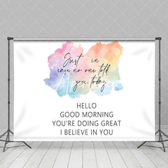 Aperturee - White Hello Good Morning Positive Words Backdrop
