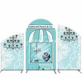 Aperturee White Lace Pearl Shop Blue Birthday Arch Backdrop Kit