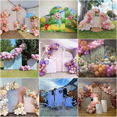 Aperturee White Lace Pearl Shop Blue Birthday Arch Backdrop Kit