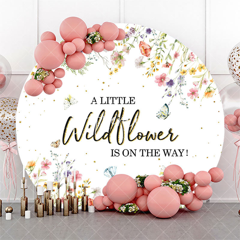 Aperturee - White Little Wildflower Round Baby Shower Backdrop