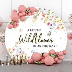 Aperturee - White Little Wildflower Round Baby Shower Backdrop