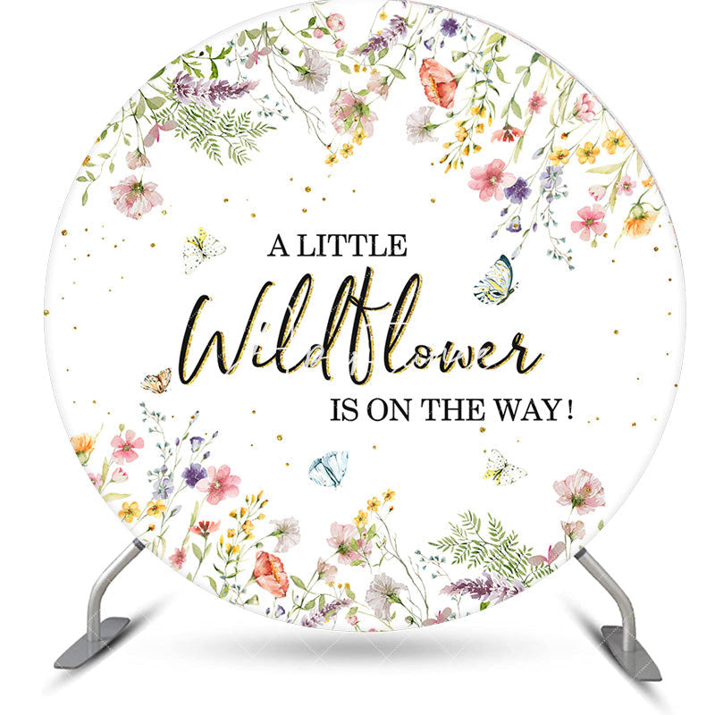 Aperturee - White Little Wildflower Round Baby Shower Backdrop