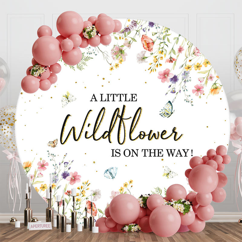Aperturee - White Little Wildflower Round Baby Shower Backdrop