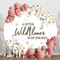 Aperturee - White Little Wildflower Round Baby Shower Backdrop