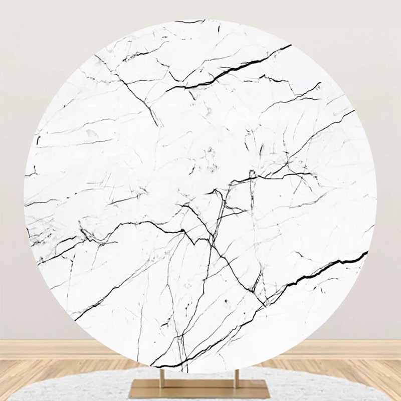 Aperturee - White Marble Texture Black Round Birthday Backdrop