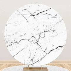 Aperturee - White Marble Texture Black Round Birthday Backdrop