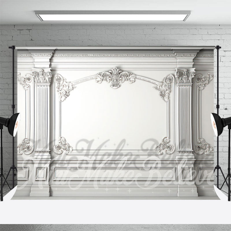 Aperturee - White Outline Fancy Baroque Retro Wall Backdrop