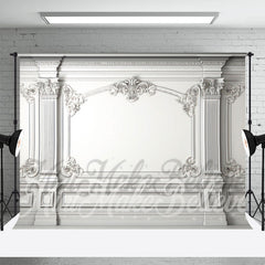 Aperturee - White Outline Fancy Baroque Retro Wall Backdrop