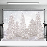 Aperturee - White Pearl Pine Tree Snowy Glitter Winter Backdrop