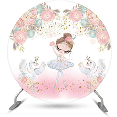 Aperturee - White Pink Floral Ballet Girl Swan Round Backdrop