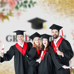 Aperturee - White Pink Floral Gold Glitter Grad Photography Backdrop