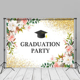 Aperturee - White Pink Floral Gold Glitter Grad Photography Backdrop