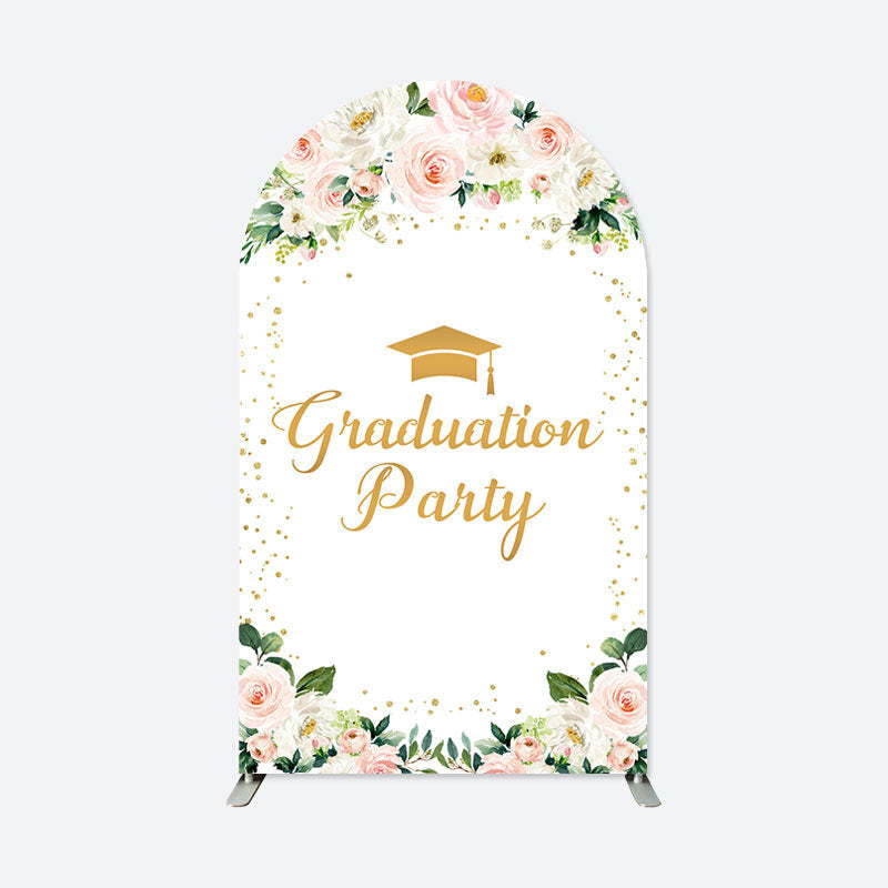 Aperturee - White Pink Floral Graduation Party Arch Backdrop