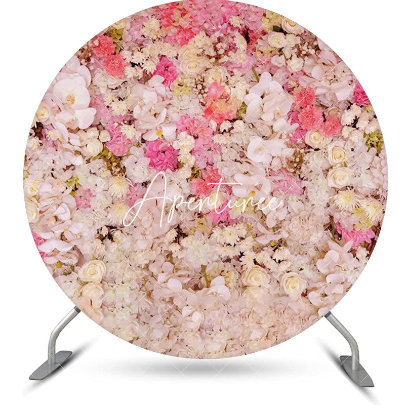 Aperturee - White Pink Floral Wall Colors Round Wedding Backdrop