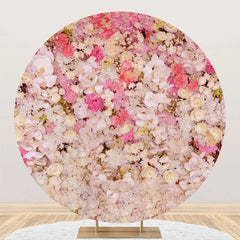 Aperturee - White Pink Floral Wall Colors Round Wedding Backdrop