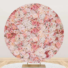 Aperturee - White Pink Floral Wall Holy Round Wedding Backdrop