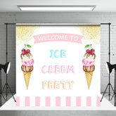 Aperturee - White Pink Gold Welcome To Ice Cream Party Backdrop