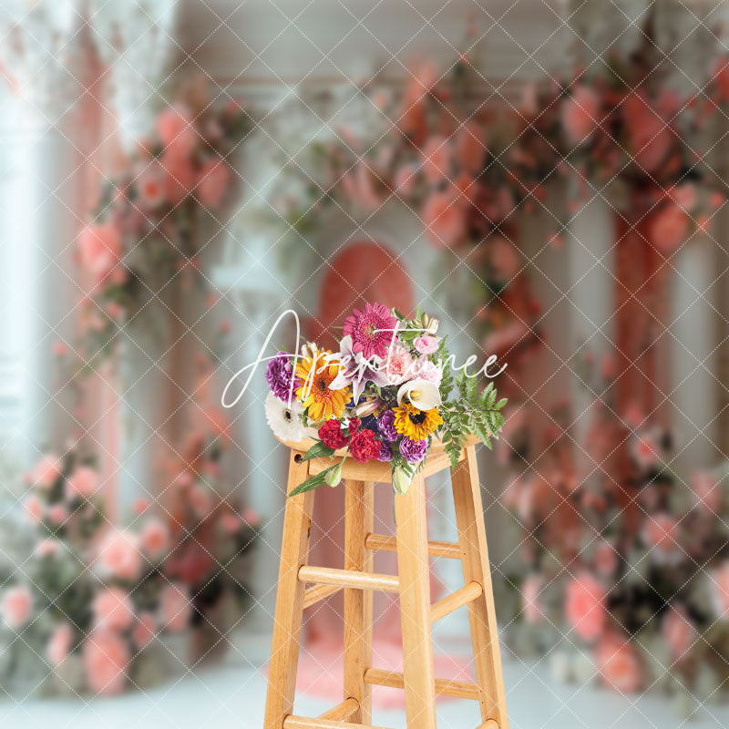 Aperturee - White Pink Luxury Wall Floral Wedding Photo Backdrop