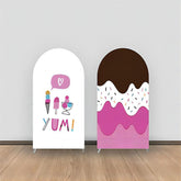 Aperturee - White Pink Yum Ice Cream Double Sided Arch Backdrop