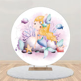 Aperturee - White Purple Coral Mermaid Round Birthday Backdrop