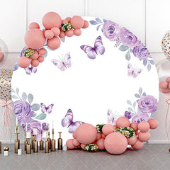 Aperturee - White Purple Rose Butterfly Round Birthday Backdrop
