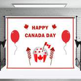 Aperturee - White Red Balloons Flag Happy Canada Day Backdrop