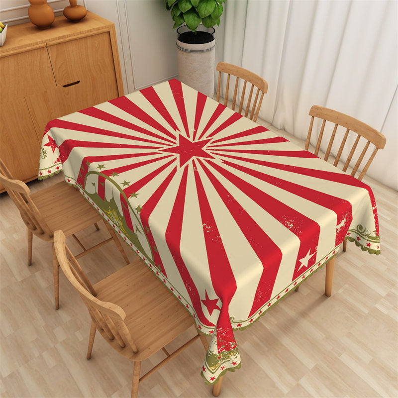 Aperturee - White Red Star Stripes Vintage Rectangle Tablecloth