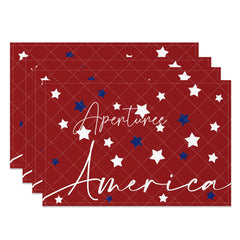Aperturee - White Red Stars Red American Set Of 4 Placemats