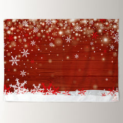 Aperturee - White Snowflake Bokeh Red Wood Christmas Backdrop