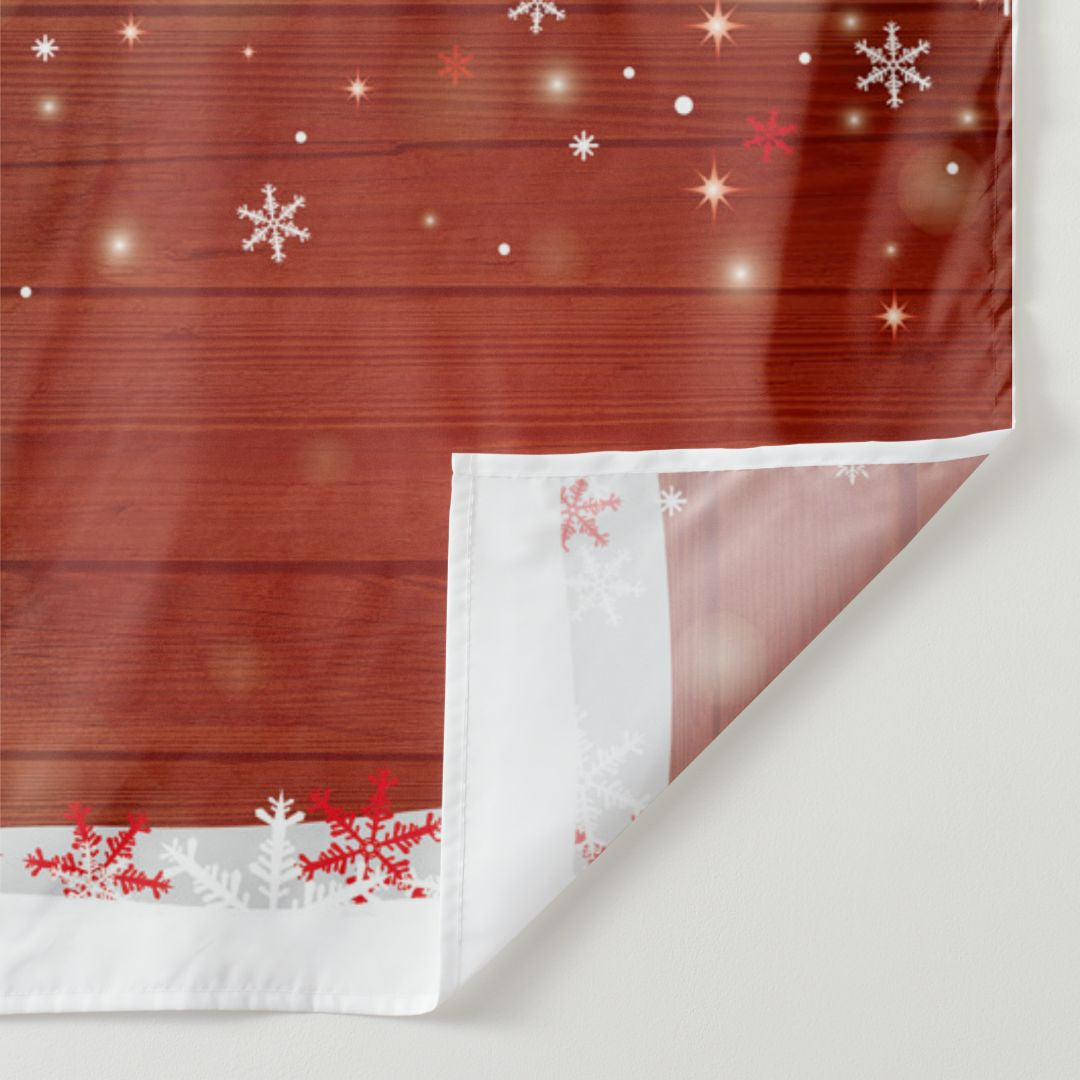 Aperturee - White Snowflake Bokeh Red Wood Christmas Backdrop