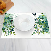 Aperturee - White Spring Ink Greenery Dining Set Of 4 Placemats