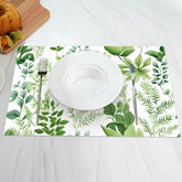 Aperturee - White Spring Plant Leaves Dining Set Of 4 Placemats