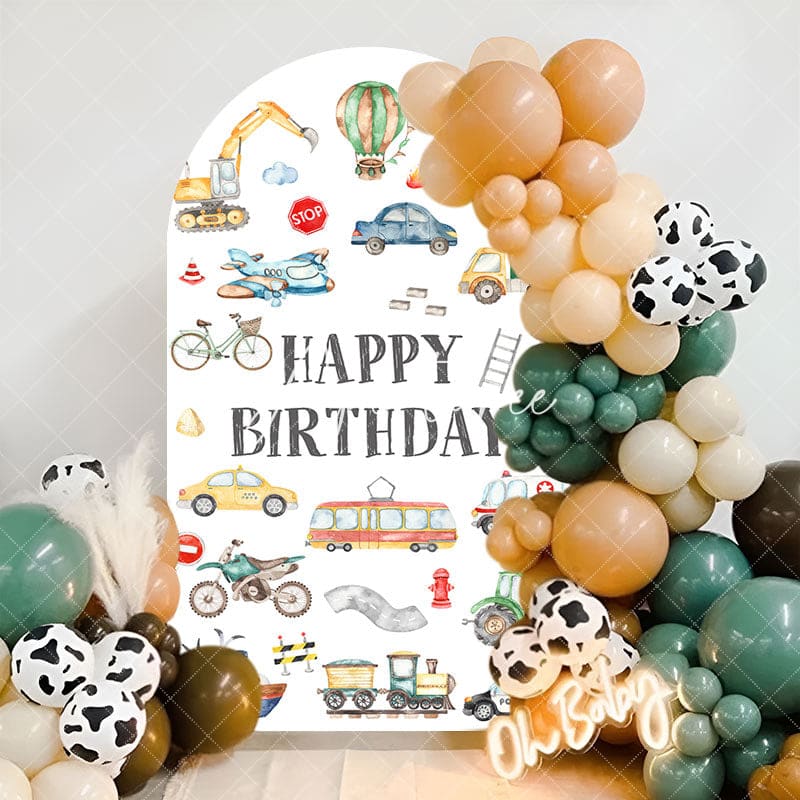 Aperturee - White Various Transportation Birthday Arch Backdrop