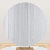 Aperturee - White Vertical Plank Simple Round Birthday Backdrop