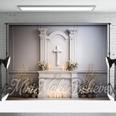 Aperturee - White Wall Cross Candle Easter Backdrop For Photo